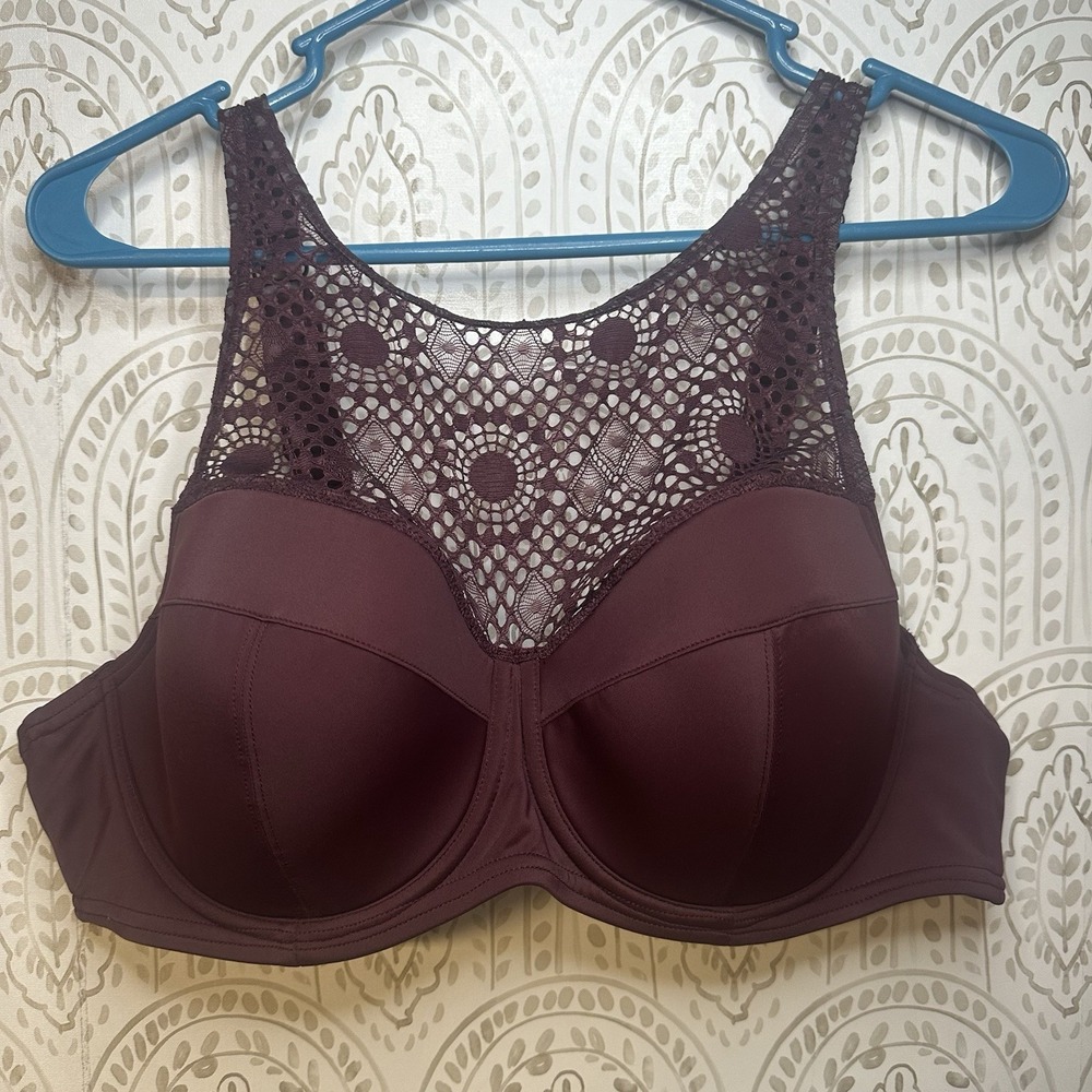 Adore Me Womens Swim Top Size 38DD Underwire Adjustable‎ Straps Maroon